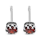 Vintage Royal Crown Celtic Garnet CZ Sterling Silver Stud Earrings - e455
